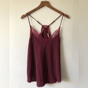 LoveStich Cranberry lace trimmed razor back camisole- size M